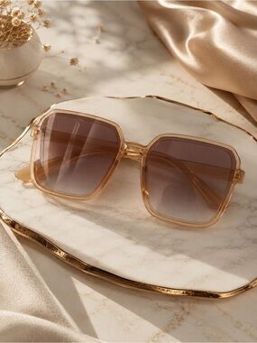 Oversized Translucent Brown Square Sunglasses for Women